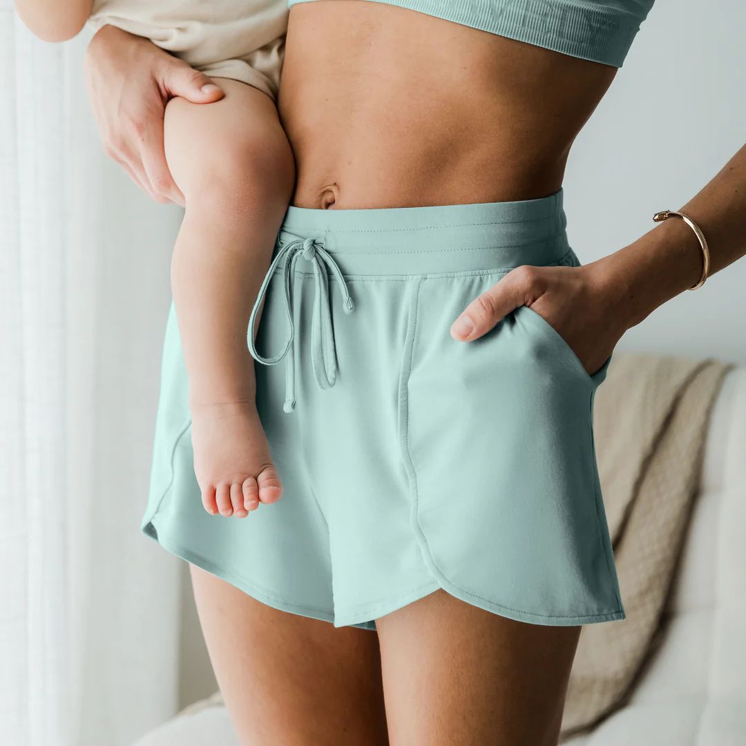 Bamboo Maternity & Postpartum Lounge Shorts | Dusty Blue Green | Kindred Bravely