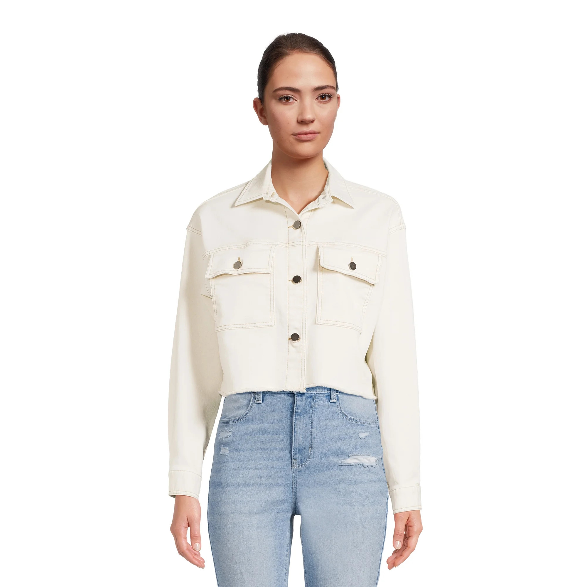 No Boundaries Juniors’ Cropped Shacket, Sizes XS-XXXL | Walmart (US)