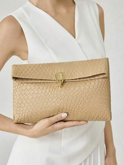 MOTF PREMIUM LADIES WOVEN EMBOSSED PU CLUTCH BAG, EXQUISITE COMMUTER DAILY SQUARE ENVELOPE BAG | SHEIN