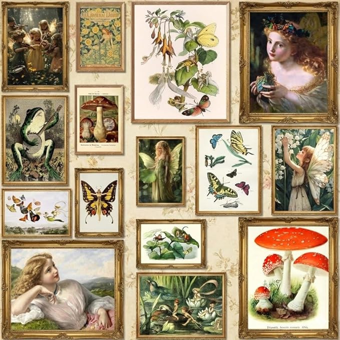LANCHI95 15 Pcs Cottagecore Wall Art Decor, Vintage Fairy Tale Prints Set, Whimsical Forest Mushr... | Amazon (US)