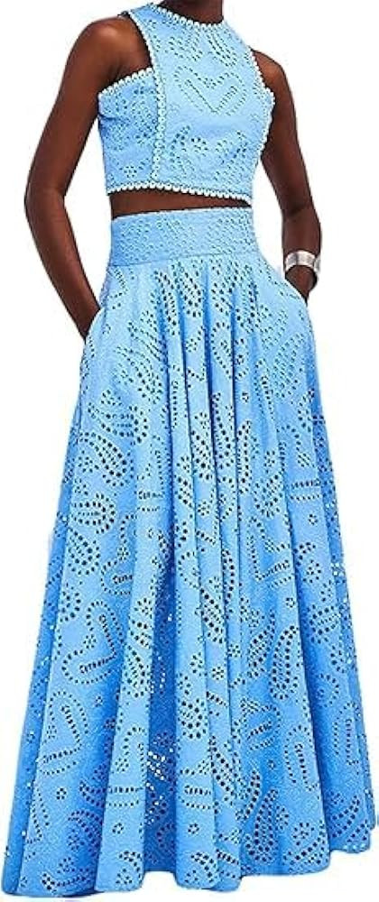 Melliflo Women's Summer 2 Piece Outfits Tank Crop Tops Long Skirt Set Sleeveless Maxi Dress with ... | Amazon (US)