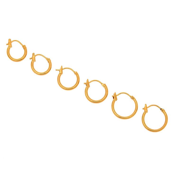 18kt Gold Plated Hinged Hoop Earrings - 3 Pack | Claire's (US)