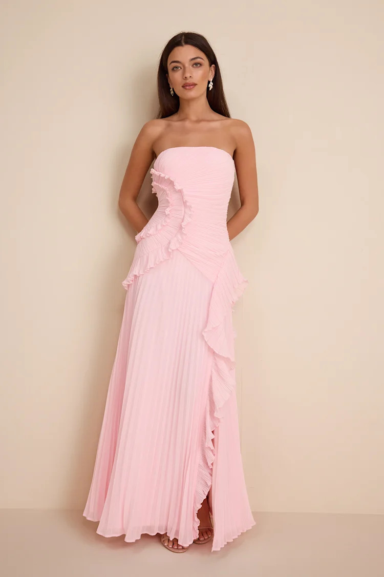 Brylee Light Pink Pleated Ruffled Maxi Dress | Lulus
