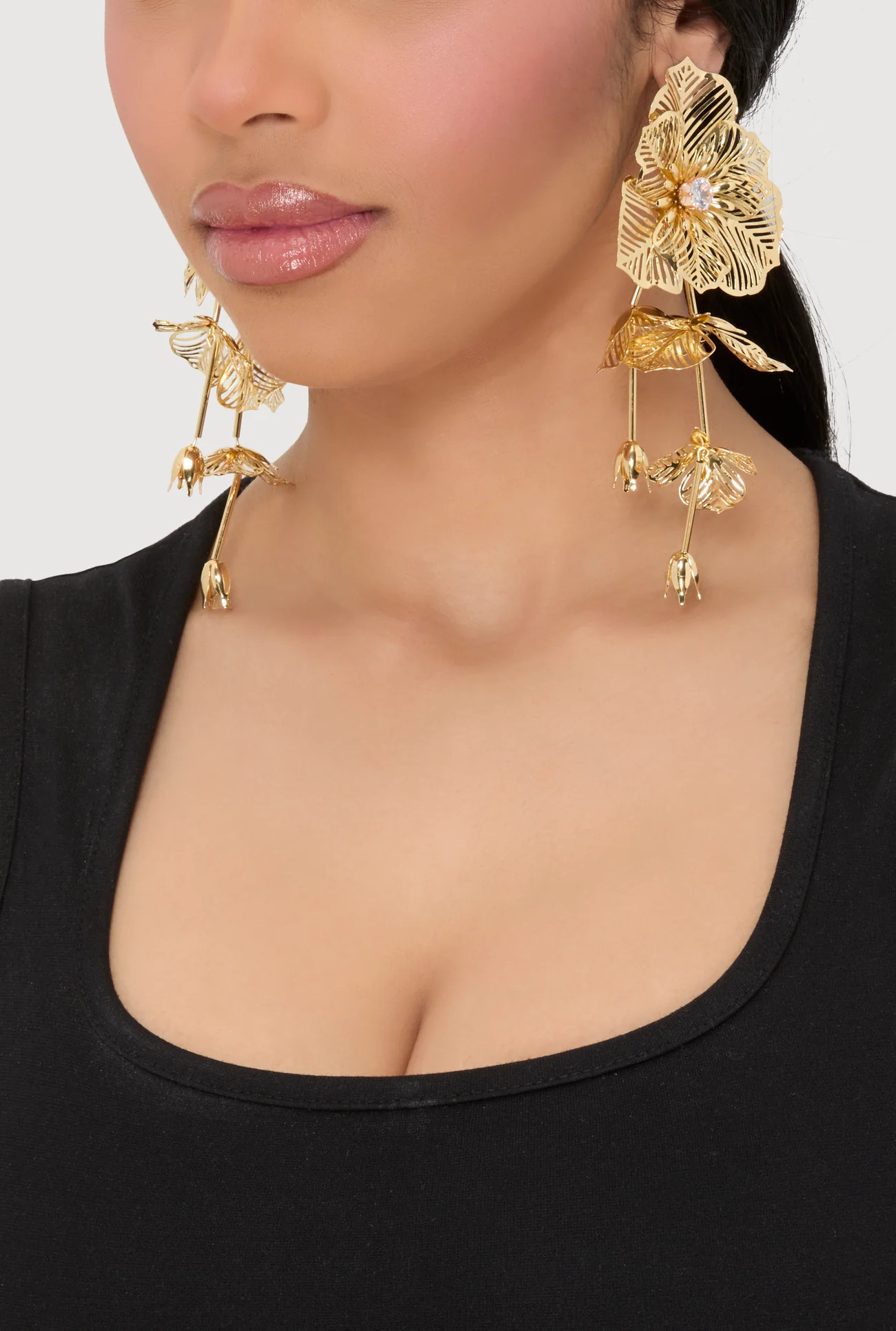 Floral Cubic Zirconia Studded Drop Earrings | Rainbow Shops
