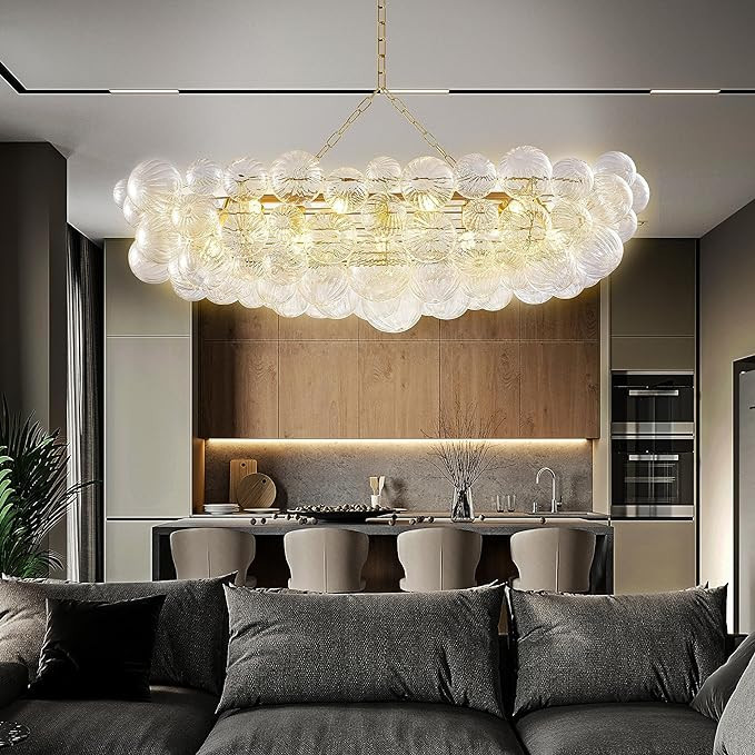 Longree Nordic Bubble Ball Swirled Glass Chandelier, Dia 24 inch Gild Gold and Clear Blown Glass ... | Amazon (US)