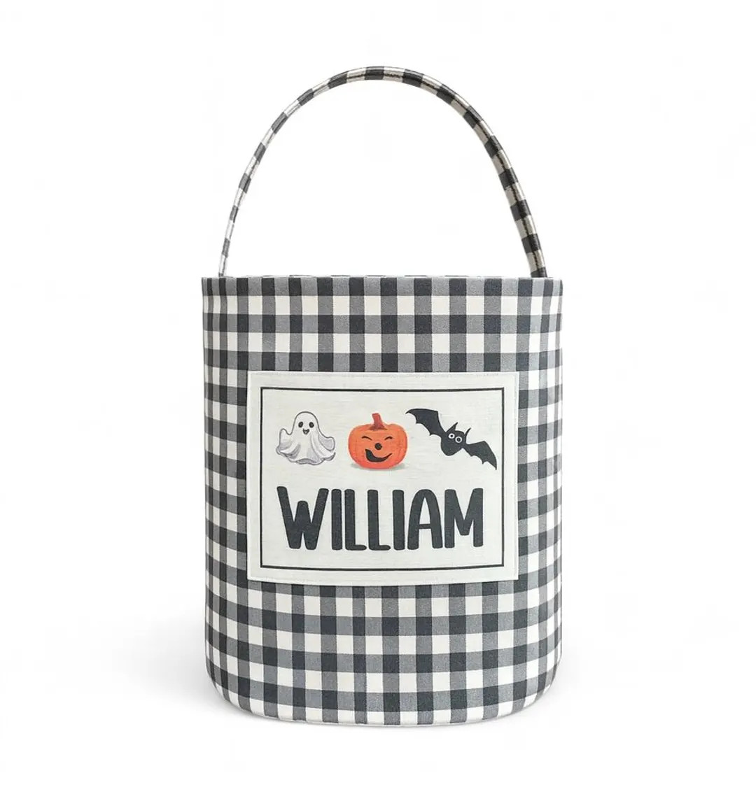 Custom Halloween Candy Basket for Kids With Name – Black and Orange Gingham Personalized Trick ... | Etsy (US)