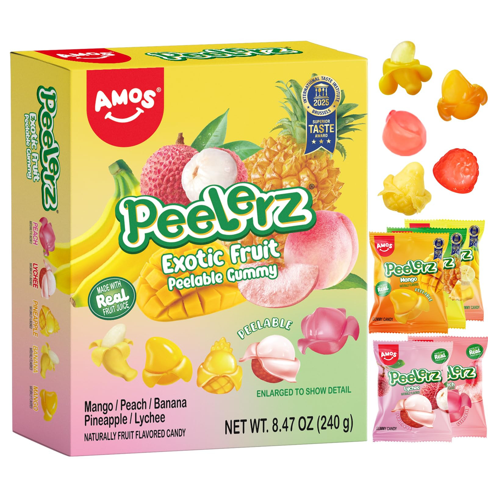 AMOS Peelerz Exotic Fruit Peelable Gummy Candy, 5 Tropical Flavors Mango Peach Banana Pineapple L... | Amazon (US)