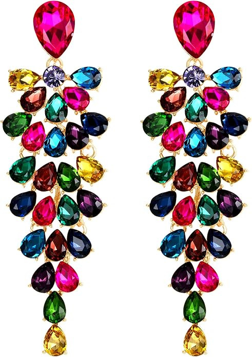 BriLove Women's Wedding Bridal Dangle Earrings for Party Prom Crystal Multi-Layer Teardrop Cluste... | Amazon (US)