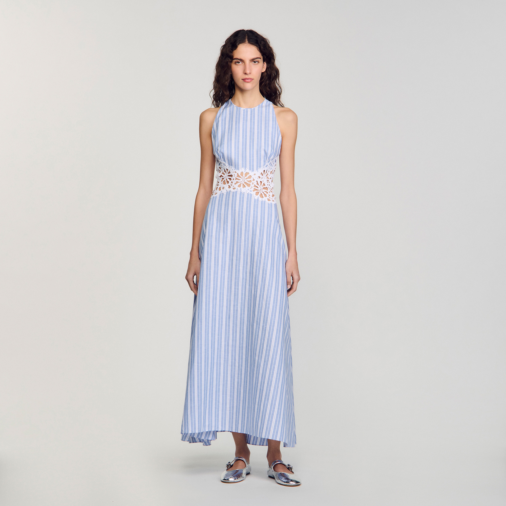 Striped maxi dress with lace | Sandro US | Sandro-Paris US