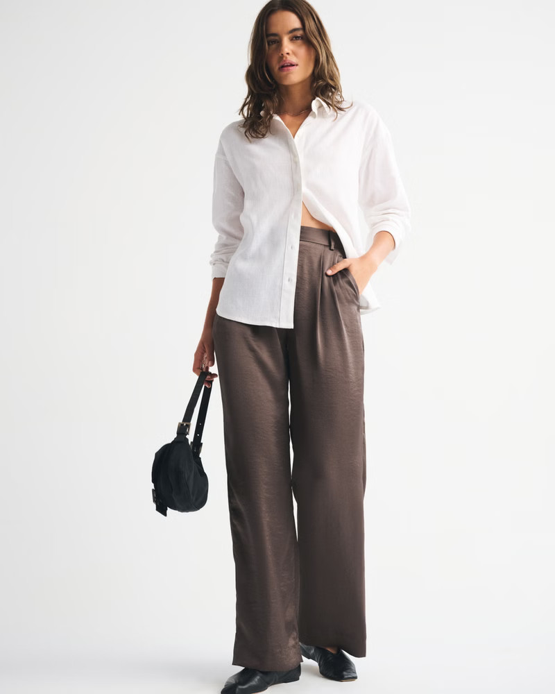 A&F Sloane Satin Tailored Wide Leg Pant | Abercrombie & Fitch (US)