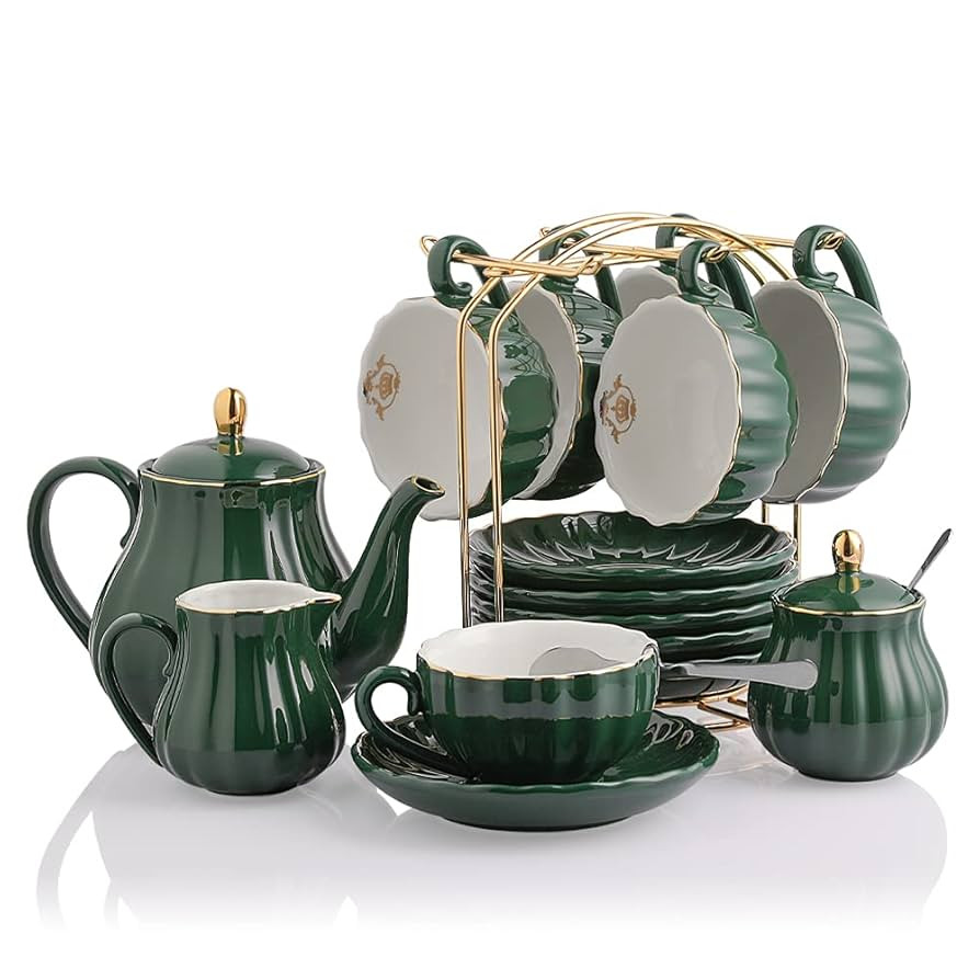 Porcelain Tea Sets British Royal Series, 8 OZ Cups& Saucer Service for 6, with Teapot Sugar Bowl ... | Amazon (US)