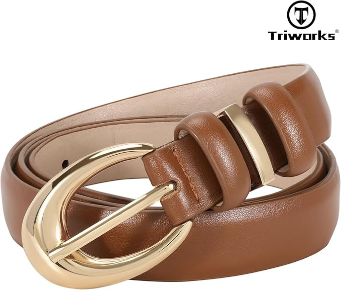 TRIWORKS Women Leather Belt for Jeans Pants Fashion Ladies Skinny Faux Leather Dress belt with Go... | Amazon (US)