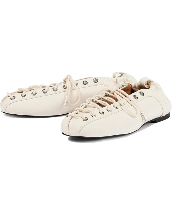 Women's Leather Ballet Flats, Square Closed Toe Lace-Up Flat Shoes, Fashion Dress Work Comfort Sl... | Amazon (US)