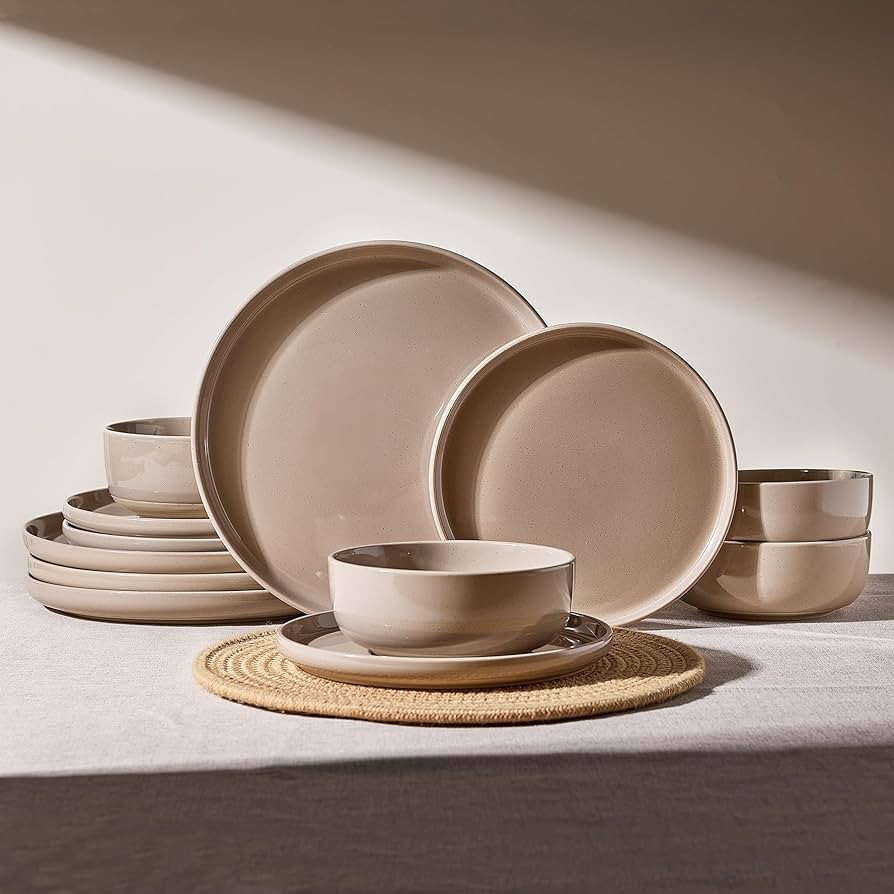 Famiware Milkyway Plates and Bowls Set, 12 Pieces Dinnerware Sets, Dishes Set for 4, Cinnamon Bro... | Amazon (US)