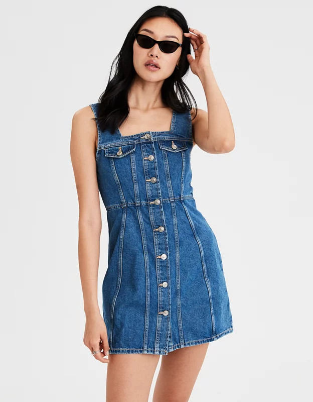 AE Denim Button Front Dress | American Eagle Outfitters (US & CA)
