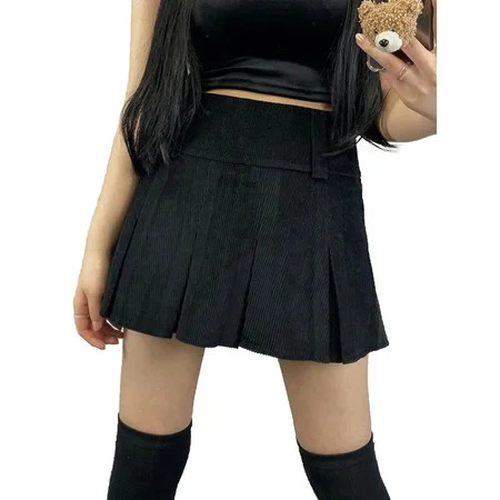 Bebiullo Women Casual A-line Dress High Waist Solid Color Stylish Trendy Corduroy Pleated Mini Skirt | Walmart (US)