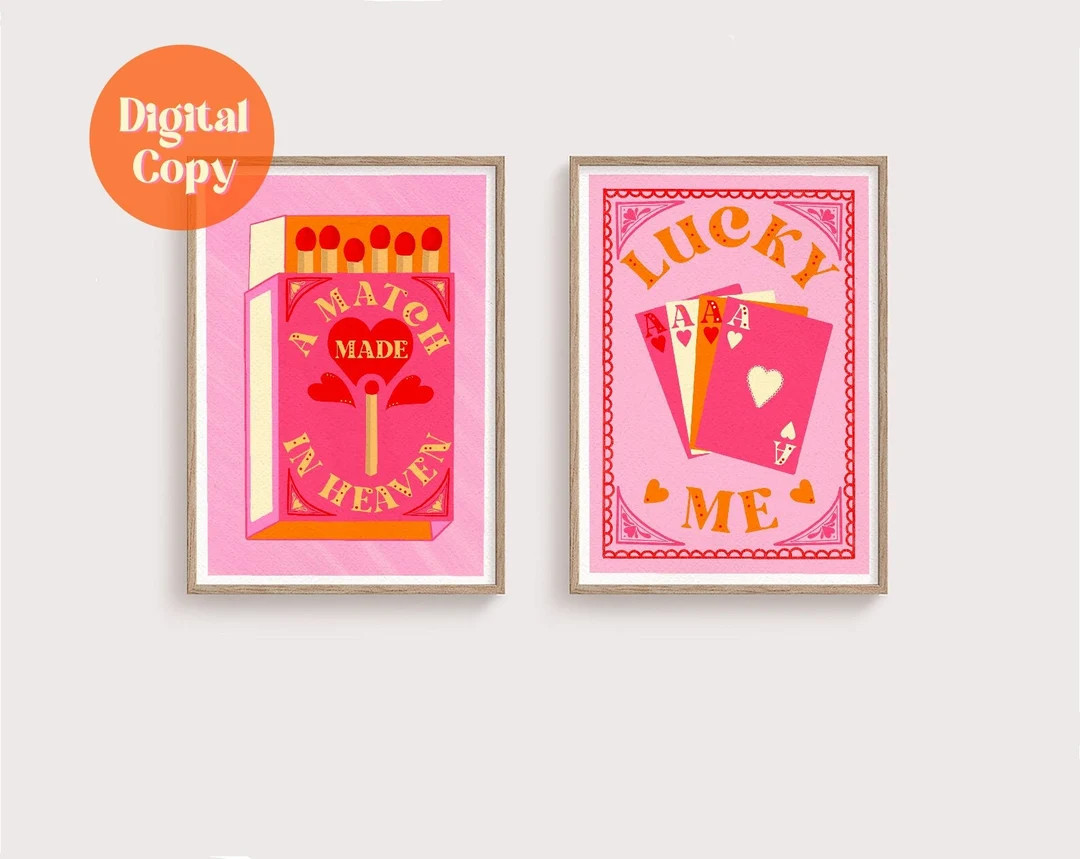 Posters Match Made in Heaven Lucky Me Orange and Pink DIGITAL DOWNLOAD - Etsy | Etsy (US)