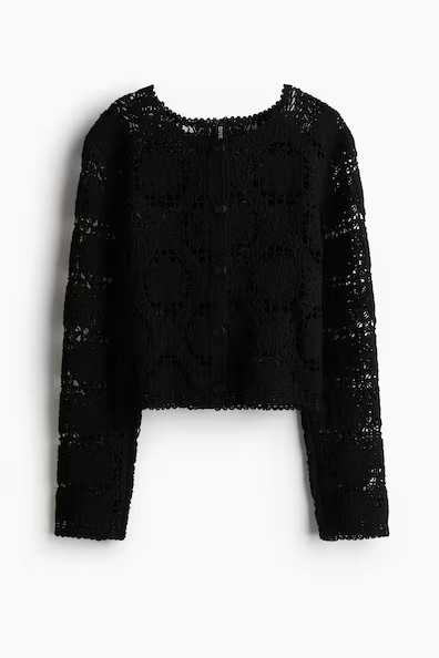 H & M - Crochet-Look Cardigan - Black | H&M (US + CA)