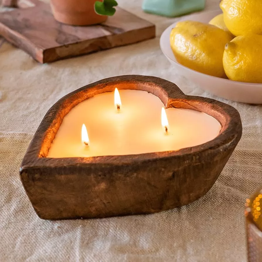 Wooden Dough Bowl Waxed Candle Boat 10 inches