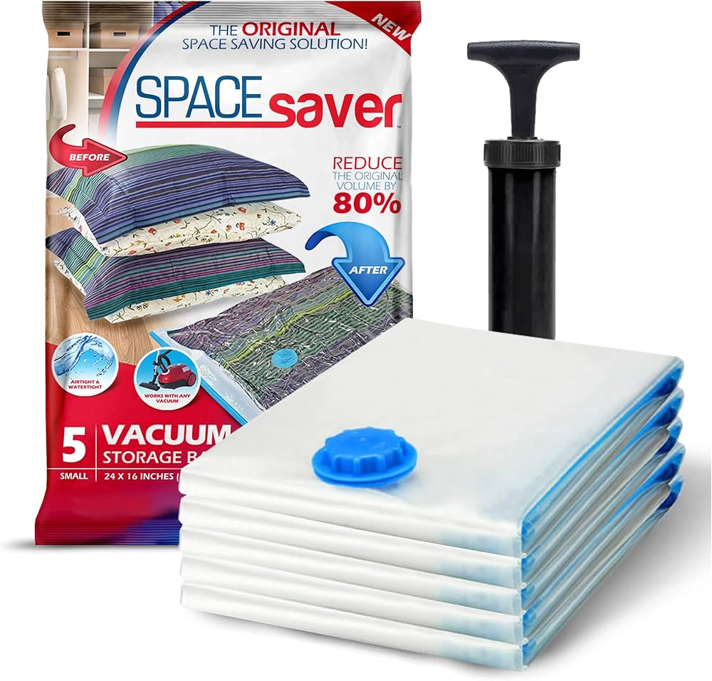 Spacesaver Vacuum Storage Bags (Small 5 Pack) Save 80% on Clothes Storage Space - Vacuum Sealer B... | Amazon (US)