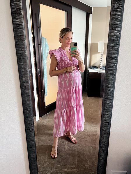 Pink Vacation dress is bump friendly and double lined- wearing size small // sandals are old 

spring dress, summer dress, travel, pregnancy style, beach dress 

#LTKbump #LTKstyletip #LTKSeasonal