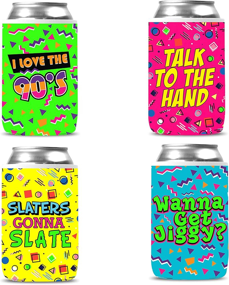 Throwback 90's Can Coolers 4 Pack - Funny 90s Themed Party Favors and Decorations - Retro Party S... | Amazon (US)