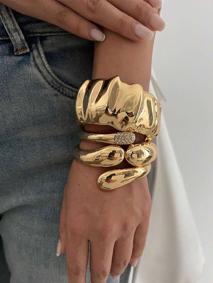 3-Piece Open Liquid Wide Bracelet - Vintage Metal Bracelet | SHEIN