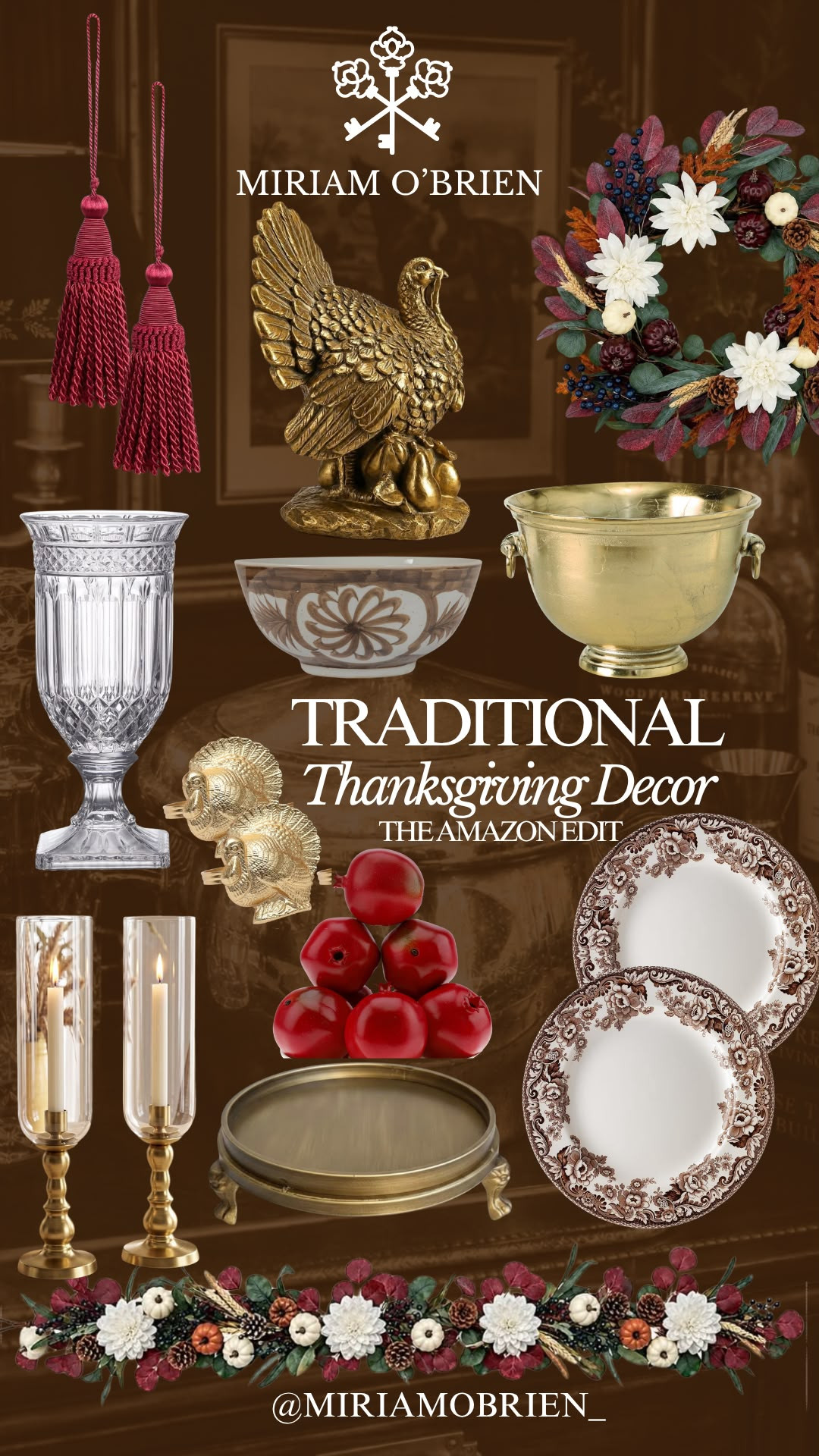 If you love a classic Thanksgiving table, this one is for you! Think rich autumn colors, vintage-inspired dishes, brass accents, crystal glassware, candles, and beautiful traditional details that make the table feel extra special. ✨
I rounded up pieces to recreate this timeless Thanksgiving look—from the turkey décor and floral accents to the elegant serving pieces and table accessories.
Which piece would you add to your Thanksgiving table? 🍁
Follow @miriamobrien_ on Instagram & TikTok for more home, decorating & entertaining inspiration!
#ThanksgivingDecor #ThanksgivingTable #ThanksgivingTablescape #FallDecor #FallTableDecor #TraditionalHome #TraditionalDecor #ClassicDecor #Tablescape #TableDecor #HolidayDecor #ThanksgivingInspiration #HomeDecor #EntertainingAtHome #AmazonHome #AmazonFinds #AmazonDecor #LTKHome #LTKFinds #LTKCreator #HomeInspiration #VintageInspired #BrassDecor #DiningTableDecor 

 #LTKSeasonal #LTKOver40 #LTKHome