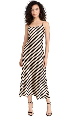endless rose Women's Striped Maxi Slip Dress, Cream/Black, M | Amazon (US)