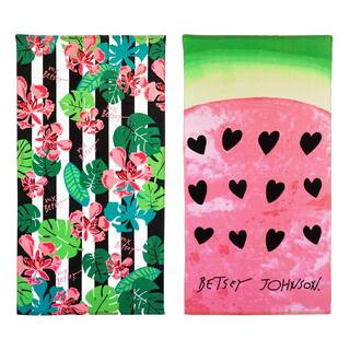 BETSEY JOHNSON Tropical Life and Watermelon Cotton 2-Piece Beach Towel Set USHSB91153528 | The Home Depot