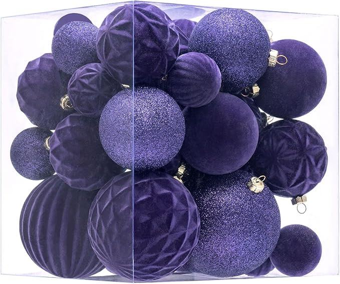 Velvet Christmas Ball Ornaments - Purple Tree Decorations, 36pcs Shatterproof Set with 5 Styles i... | Amazon (US)