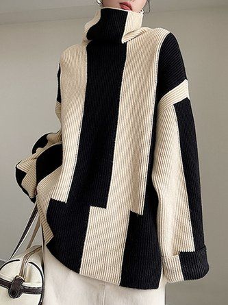 Women Striped Winter Simple Acrylic Loose Pullover Long sleeve Regular Regular Sweater | Stylewe