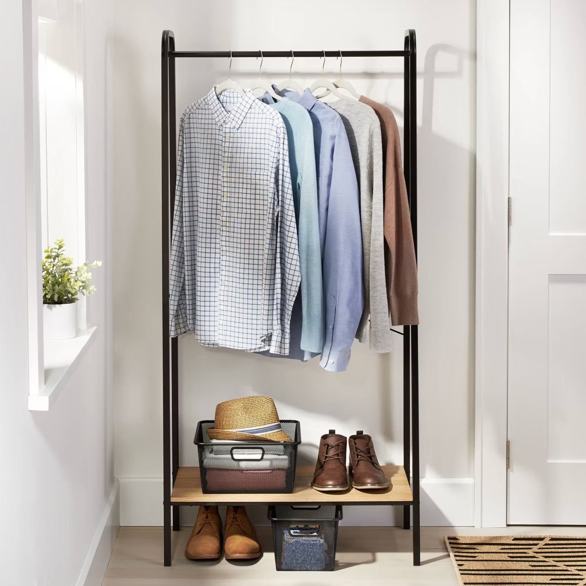 Single Shelf Garment Rack Black Metal with Natural Wood - Brightroom™ | Target
