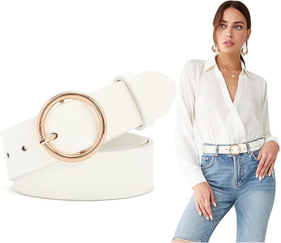 SUOSDEY Women Leather Belts Fashion Soft Faux Leather Jeans Belts with O-Ring Buckle | Amazon (US)