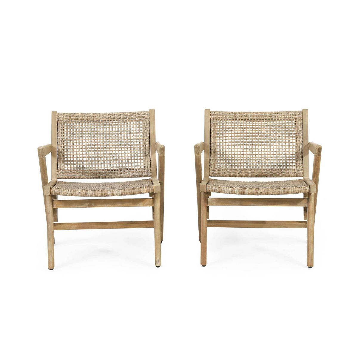 2pk Baxton Outdoor Wicker Club Chairs Light Brown/Brown - Christopher Knight Home | Target