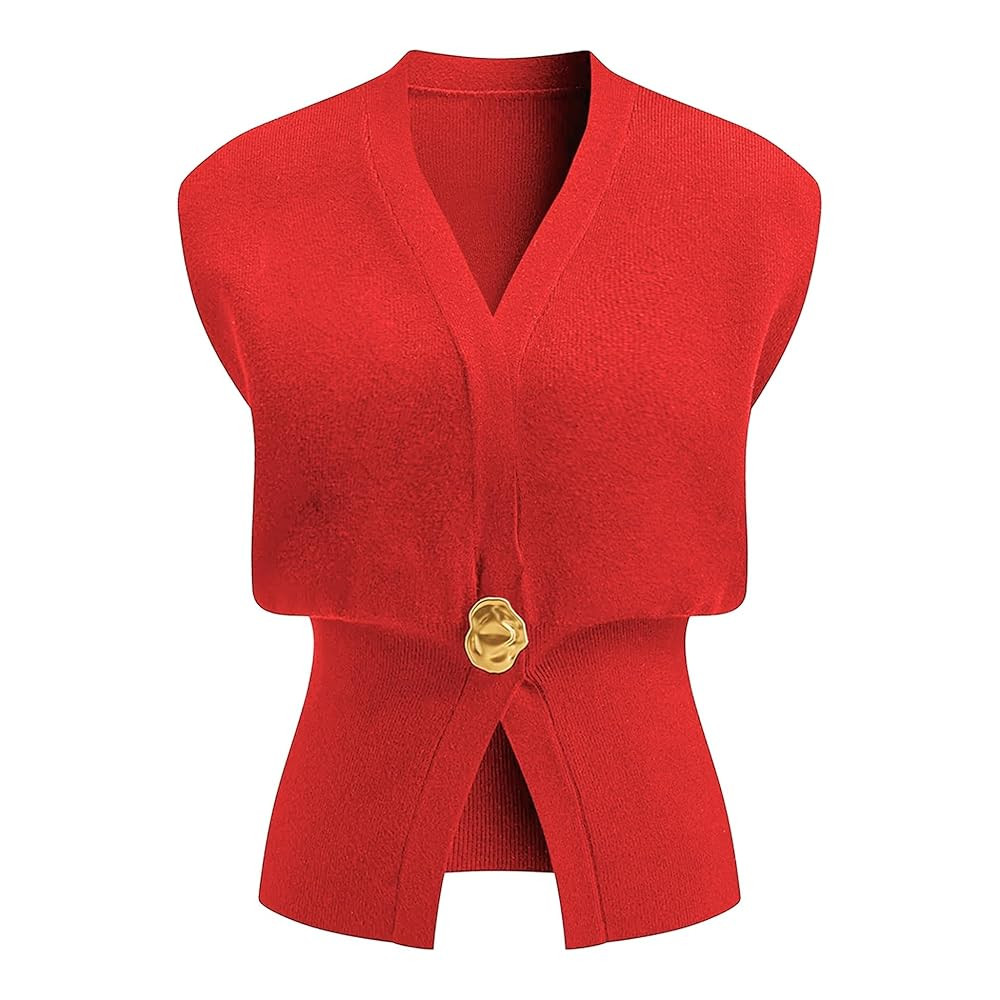 Womens Sleeveless Sweater Vest Deep V Neck Button Down Waist Cinched Knit Trendy Solid Pullover T... | Amazon (US)