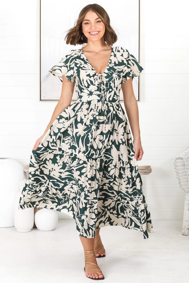 Shop Dresses: Tea - Charis Midi Dress - Emerald | saltycrush.com | Salty Crush