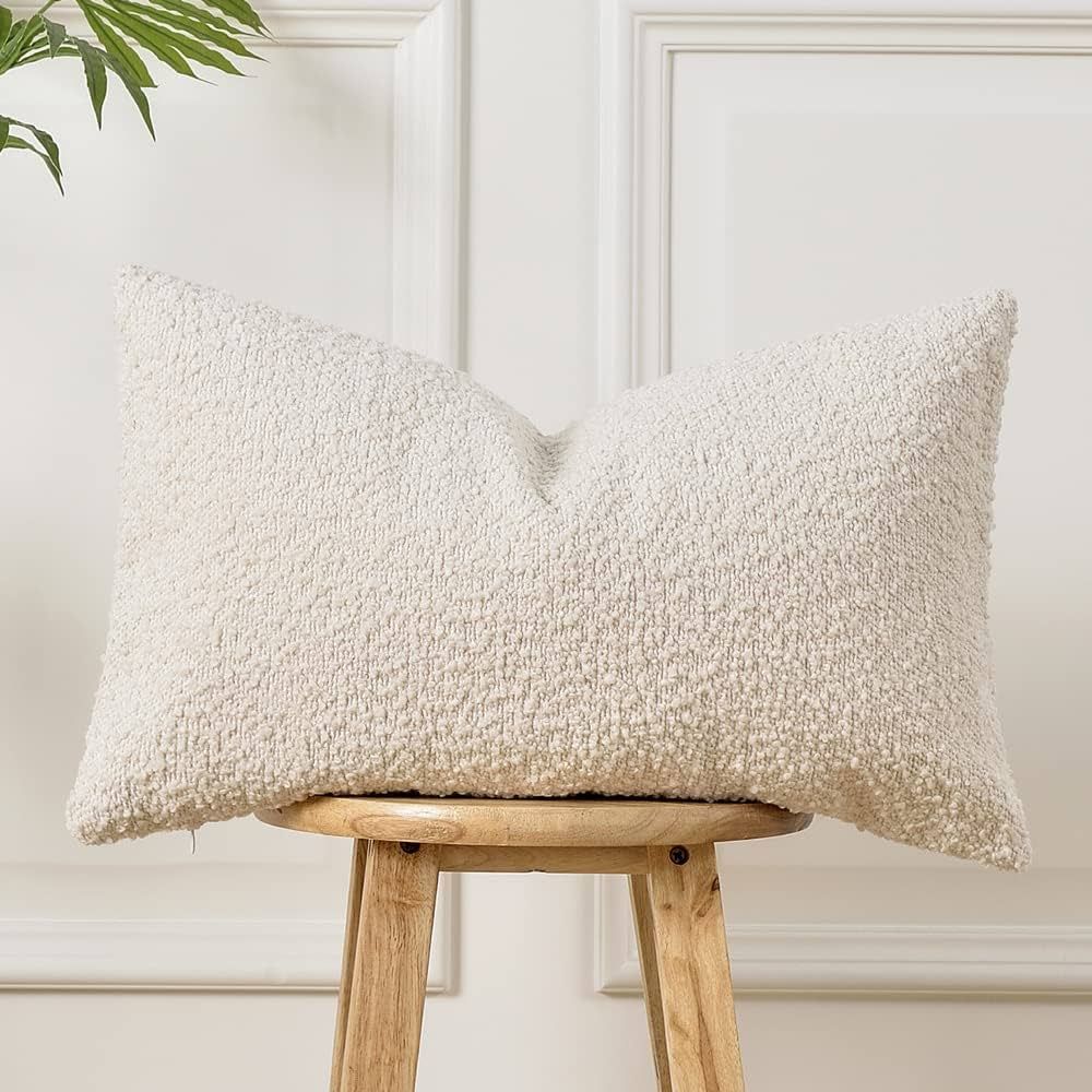 Sunkifover Textured Boucle Pillow Cover 12x20 Inches, DecorativeThrow Lumbar Pillow Cover, Neutra... | Amazon (US)