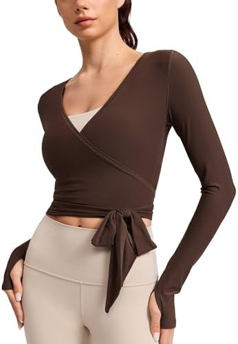 CRZ YOGA Cloudweight Wrap Crop Top | Yoga, Light and Soft, Tight fit, Tie, Thumbholes, Long Sleev... | Amazon (US)