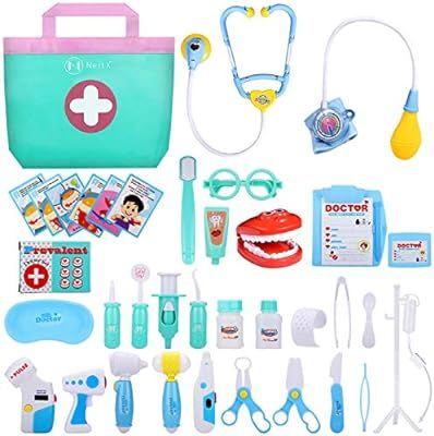 NextX 38 Pcs Toy Medical Kits, Pretend Play Doctor Kit Toys, Kids Electronic Stethoscope Dentist ... | Amazon (US)