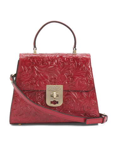 Leather Chauny Tooled Top Handle Satchel With Shoulder Strap | TJ Maxx
