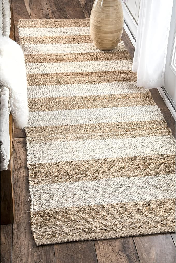nuLOOM Alisia Flatweave Stripes Jute Runner Rug, 2' 6" x 6', Off-white | Amazon (US)