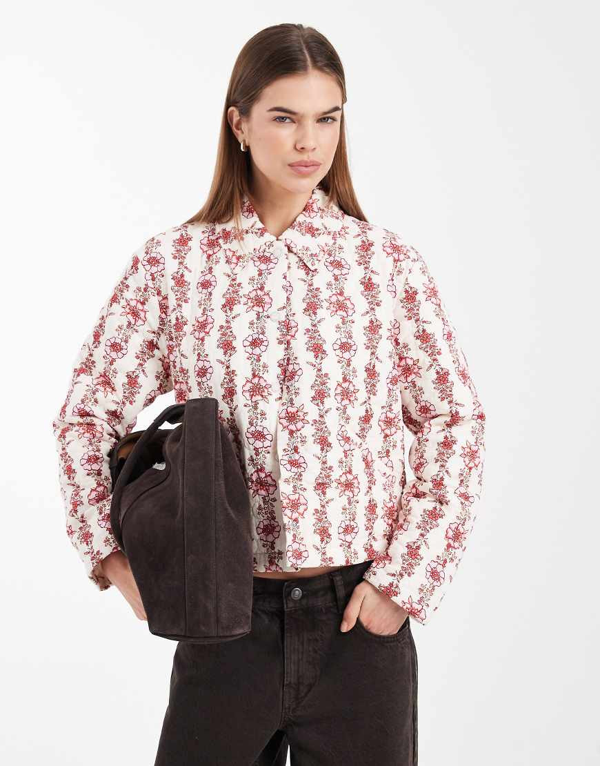ONLY quilted jacket in pink floral print | ASOS (Global)