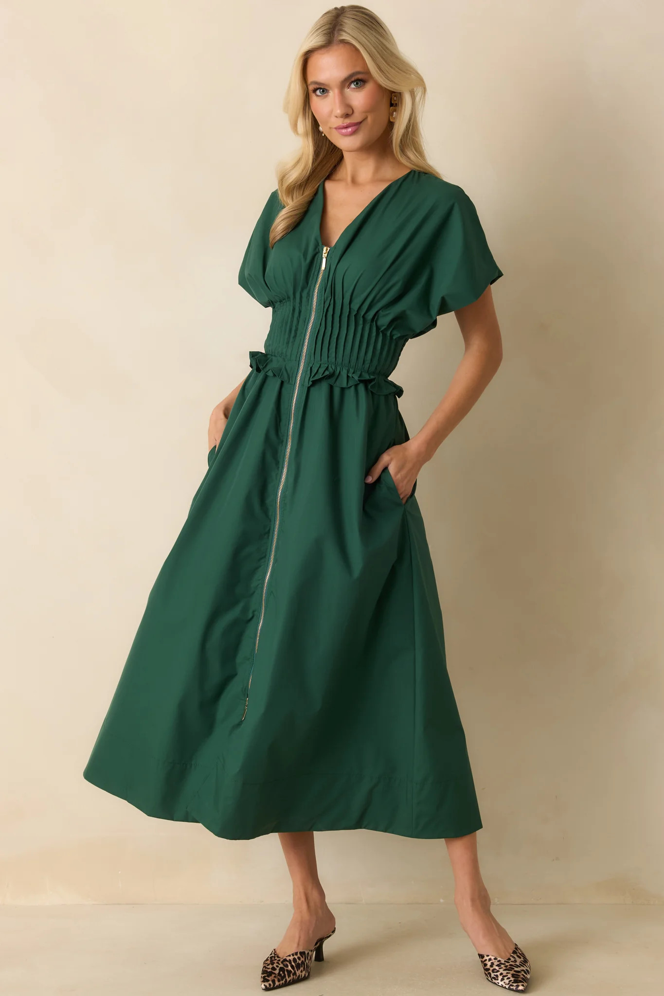 Let It Be Easy Green Smocked Waist Zip Maxi Dress | Red Dress