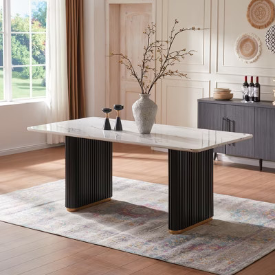 White MDF Rectangle Dining Table with Dual Cannon Legs Adjustable Feet, Scratch-Resistant Finish,for Kitchen & Dining Room | Target