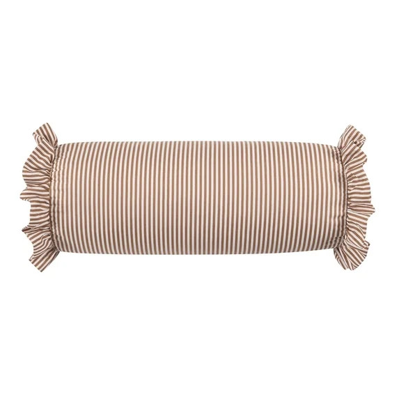 Striped Bolster Pillow with Ruffled Edges, Soft Cylindrical Neck Roll Pillow for Sleeping, Lumbar... | Walmart (US)