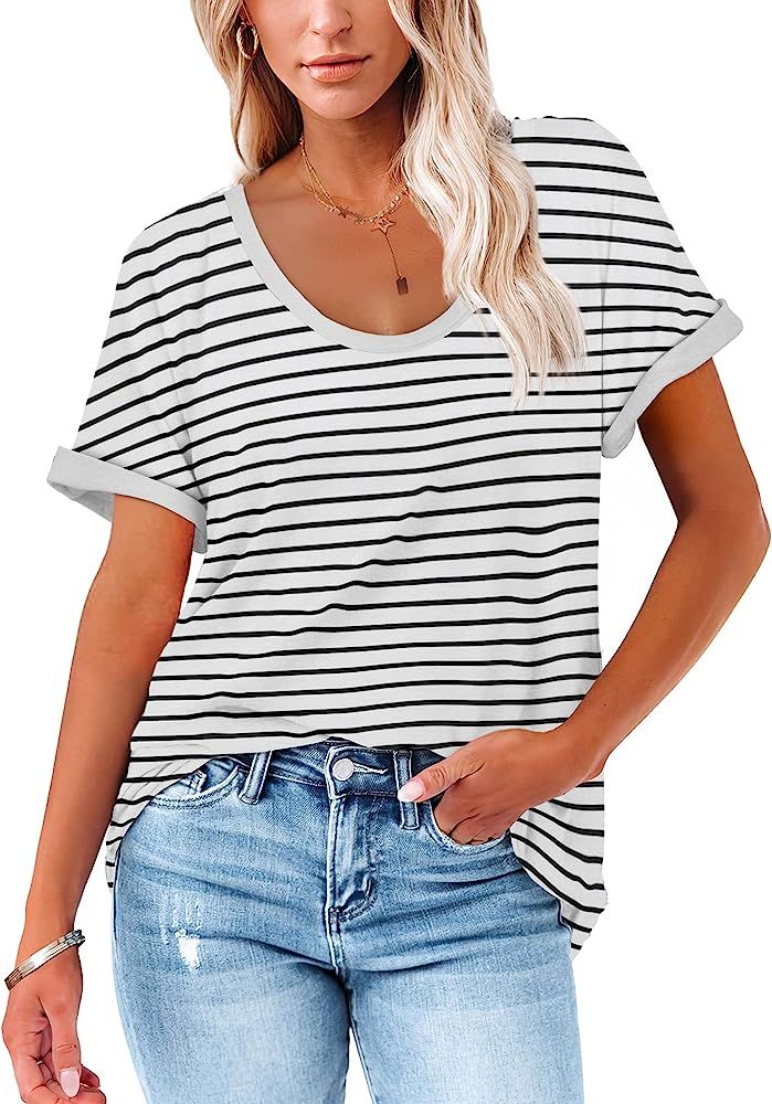 WIHOLL T Shirts for Women Loose Fit Short Sleeve Summer Tops | Amazon (US)