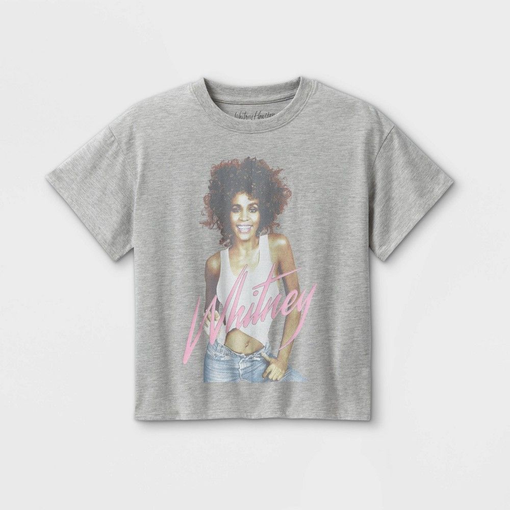 Girls' Boxy Cropped Graphic Whitney Houston Short Sleeve T-Shirt - art class Gray L | Target