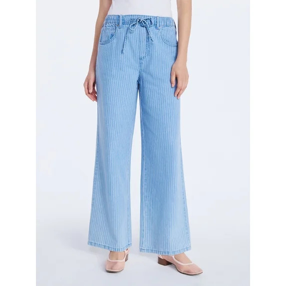 Free Assembly Women's and Women's Plus Striped Wide Leg Relaxed Jeans with Elastic Waist, Sizes X... | Walmart (US)