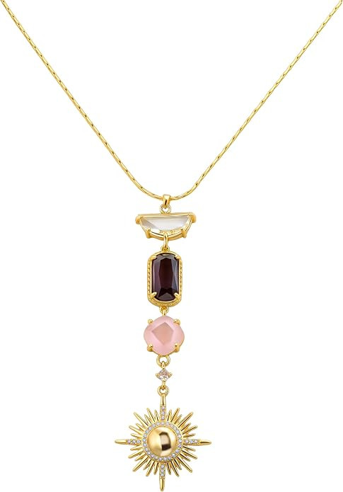 Sun Necklace for Women 14K Gold Plated Celestial Sunburst Pendant with Multi-stone Amethyst Rose ... | Amazon (US)